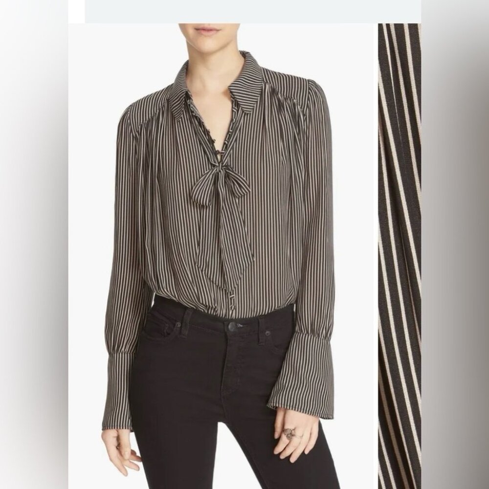Free People 'Modern Muse' Long Sleeve Blouse - black and tan - size medium